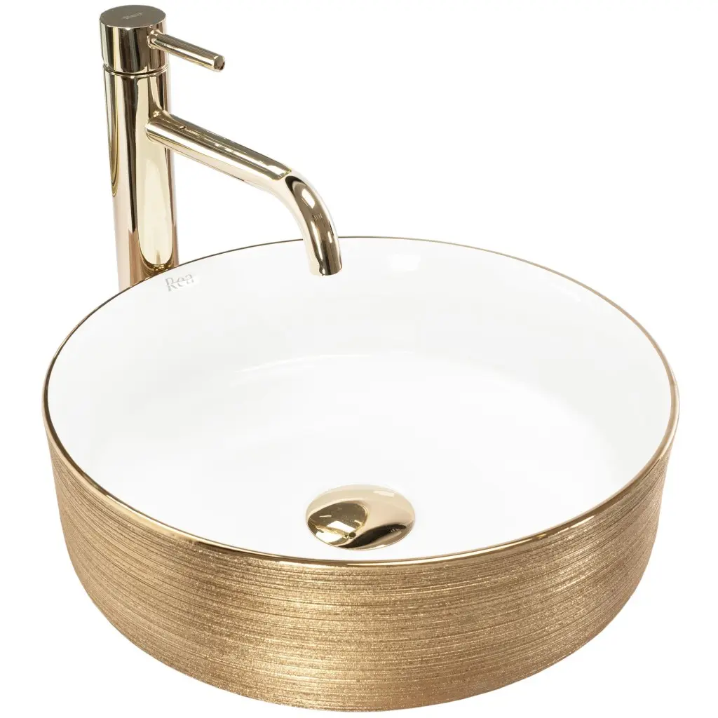 Umyvadlo na desku Sami Gold Brush/White