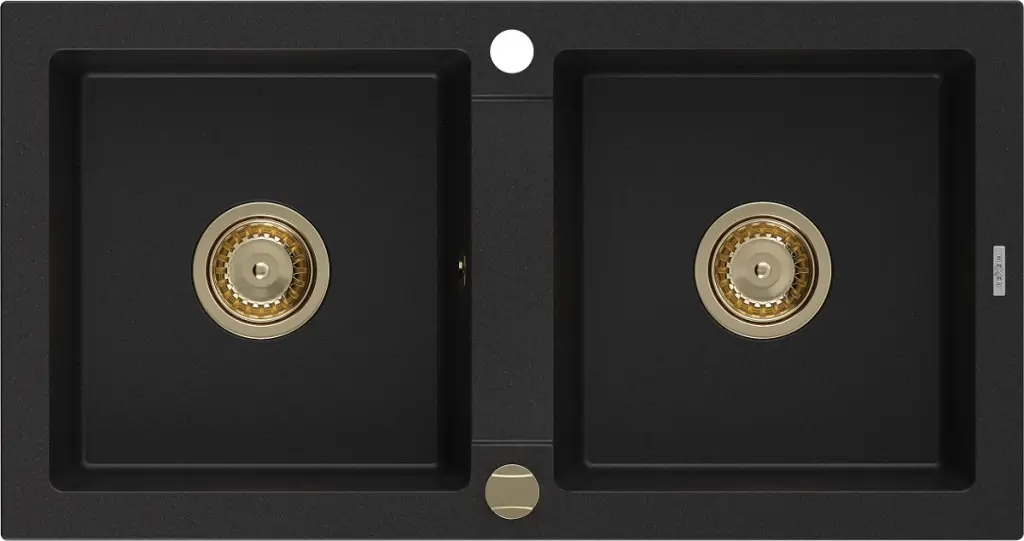 MEXEN/S Mario granitový dřez 2-bowly 820 x 436 mm, černý, zlatý sifon 6504822000-77-G