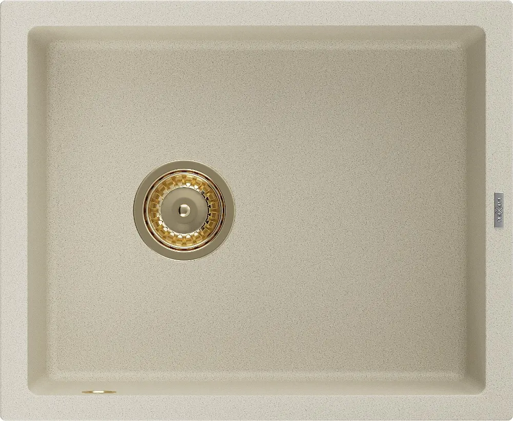MEXEN/S Pedro granitový dřez 1-miska 560 x 460 mm, béžová, sifon zlatá 6508561000-69-G
