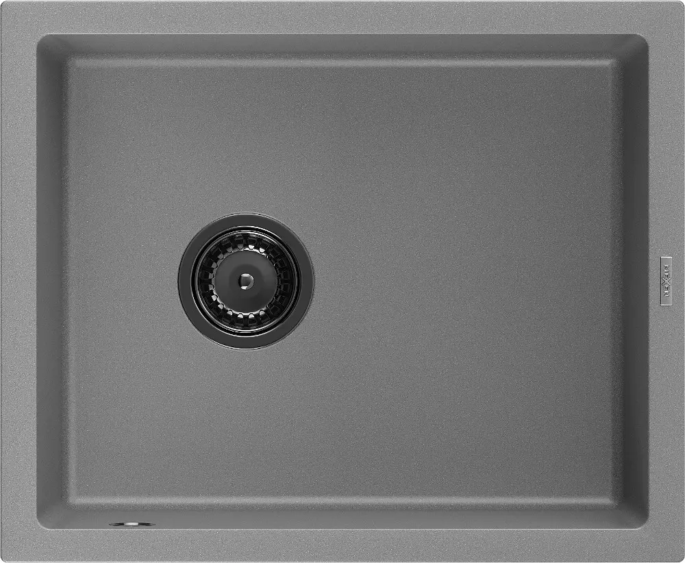 MEXEN/S Pedro granitový dřez 1-miska 560 x 460 mm, šedá, sifon černá 6508561000-71-B