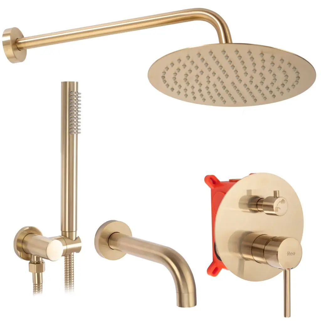 Podomítkový sprchový set  Lungo Rea P6609  zlatý kartáčovaný povrch