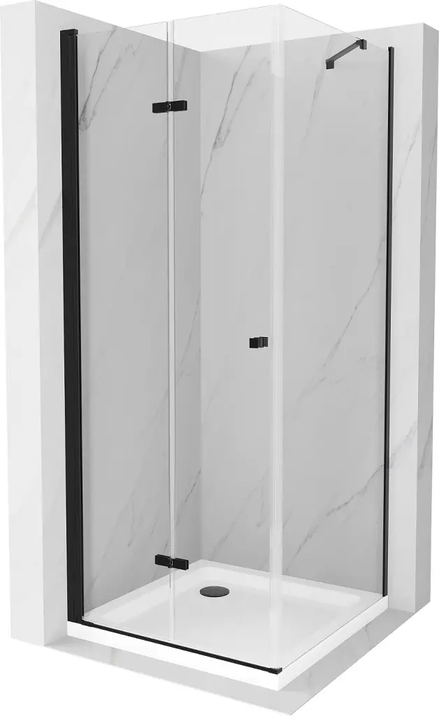 MEXEN/S Lima sprchový kout skłádací dveře 90 x 90, transparent, černá + vanička Flat, bílá 856-090-090-70-00-4010B