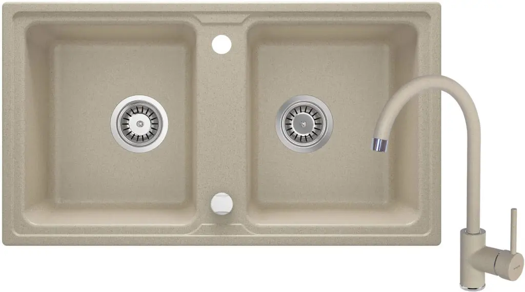 DEANTE Zorba sandy Granitový dřez včetně baterie, 2 bowl ZQZA7203