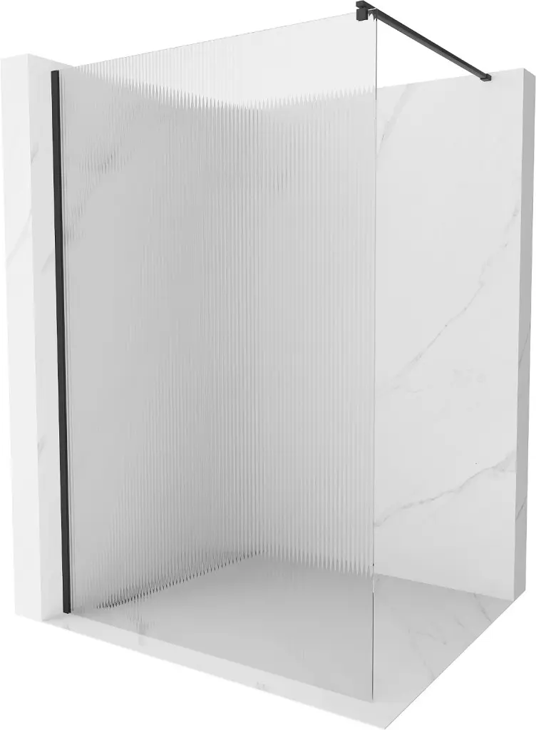 MEXEN/S Kioto Sprchová zástěna WALK-IN 70 x 200, proužky 8 mm, černá 800-070-101-70-09