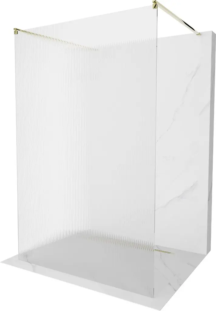 MEXEN/S Kioto Sprchová zástěna WALK-IN volněstojící 100 x 200, proužky 8 mm, zlatá 800-100-002-50-09