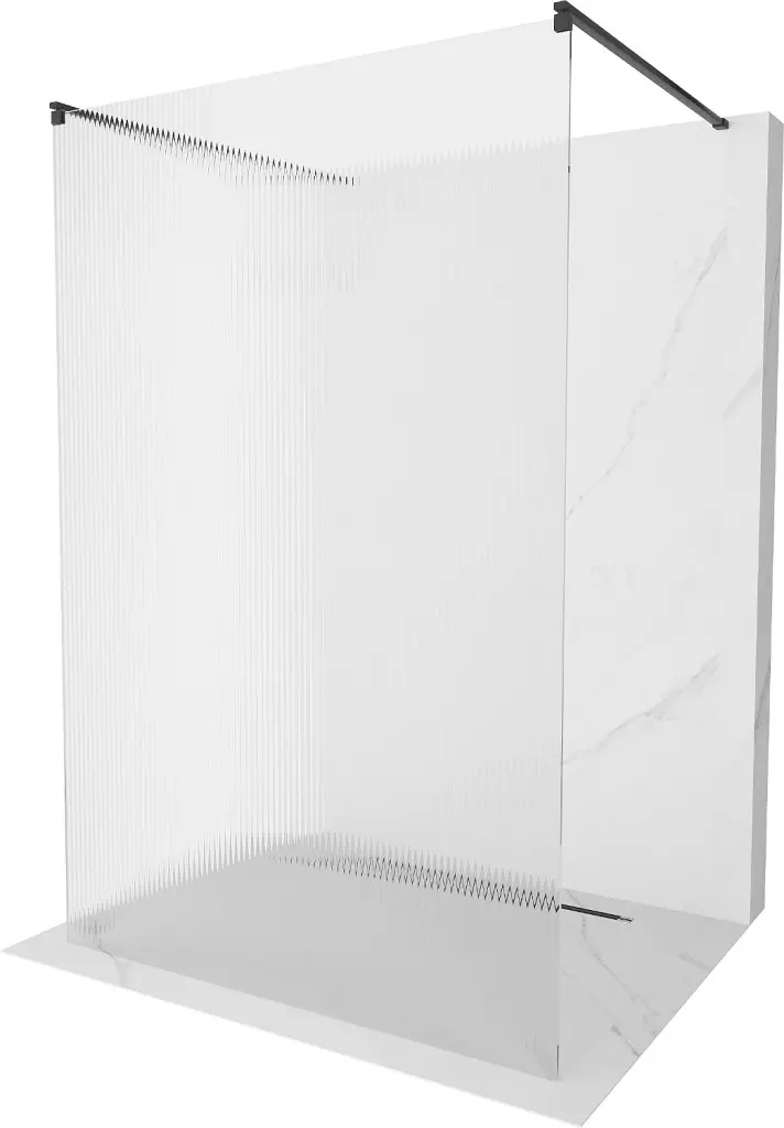 MEXEN/S Kioto Sprchová zástěna WALK-IN volněstojící 100 x 200, proužky 8 mm, černá 800-100-002-70-09