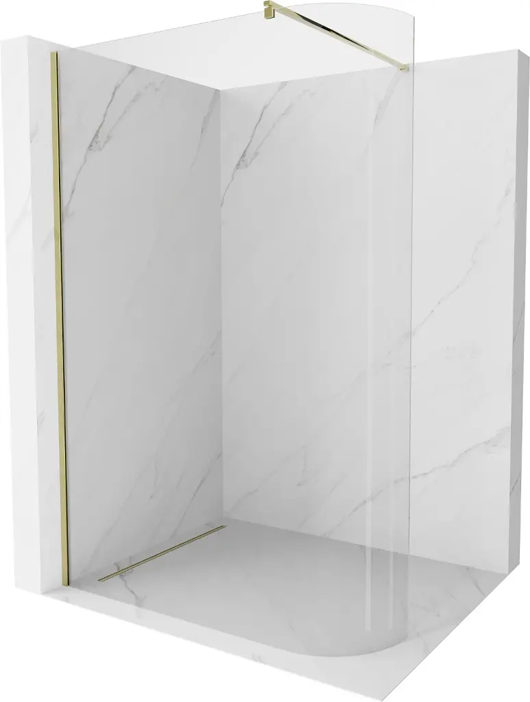 MEXEN/S Kioto Sprchová zástěna WALK-IN zaoblená 100 x 200, transparent 8 mm, zlatá 800-100-101-50-06