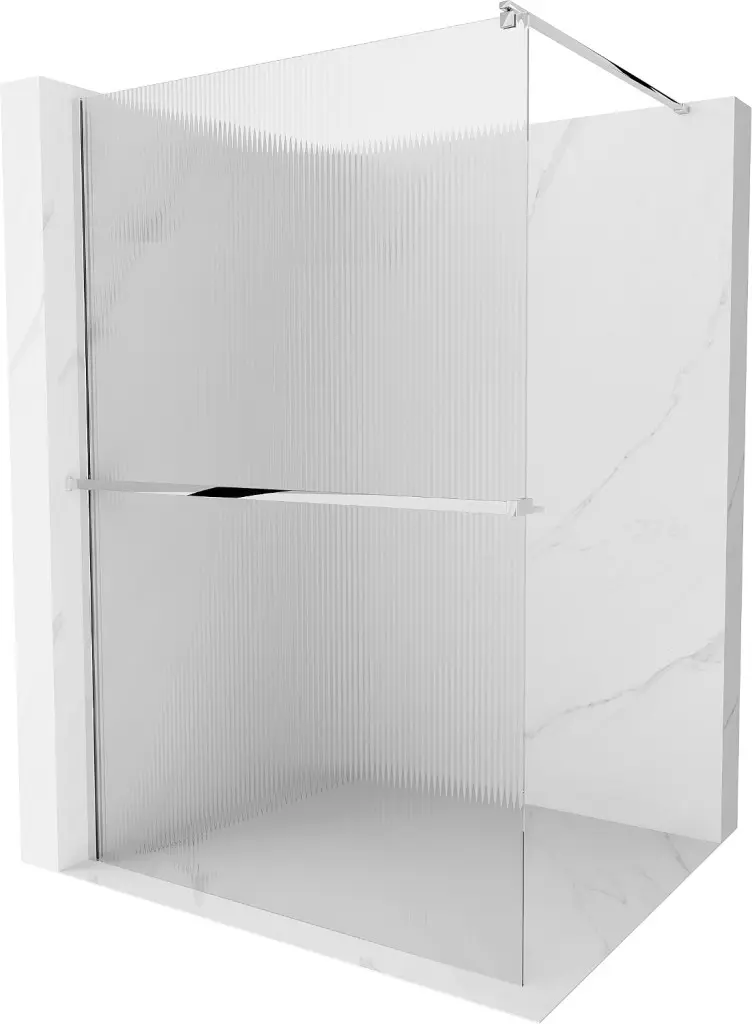 MEXEN/S Kioto+ Sprchová zástěna WALK-IN s poličkou a držákem ručníků 110 x 200, proužky 8 mm, chrom 800-110-121-01-09