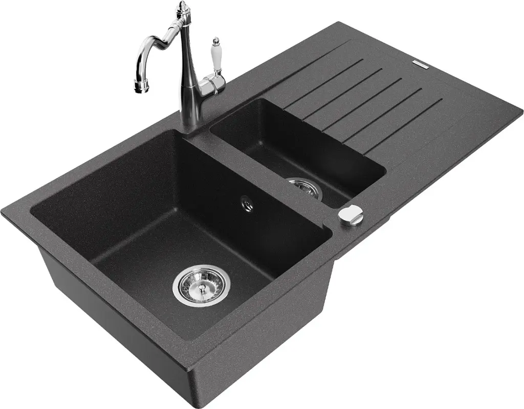 MEXEN/S Matias granitový dřez 1.5 s odkapávačem včetně baterie Carla, černá kropenatá 6502-76-670700-00