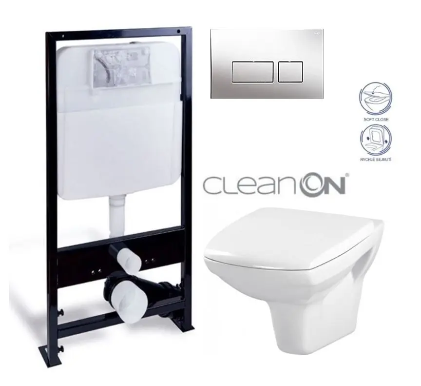 PRIM předstěnový instalační systém s chromovým tlačítkem  20/0041 + WC CERSANIT CLEANON CARINA + SEDÁTKO PRIM_20/0026 41 CA2