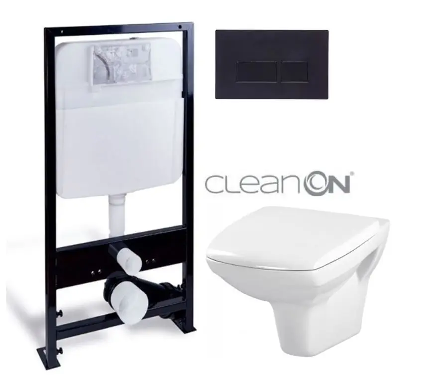PRIM předstěnový instalační systém s černým tlačítkem 20/0044 + WC CERSANIT CLEANON CARINA + SEDÁTKO PRIM_20/0026 44 CA2