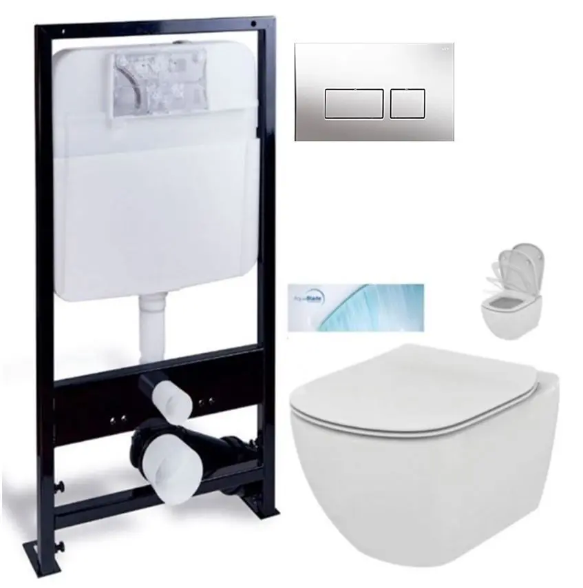 PRIM předstěnový instalační systém s chromovým tlačítkem 20/0041 + WC Ideal Standard Tesi se sedátkem SoftClose, AquaBlade PRIM_20/0026 41 TE1