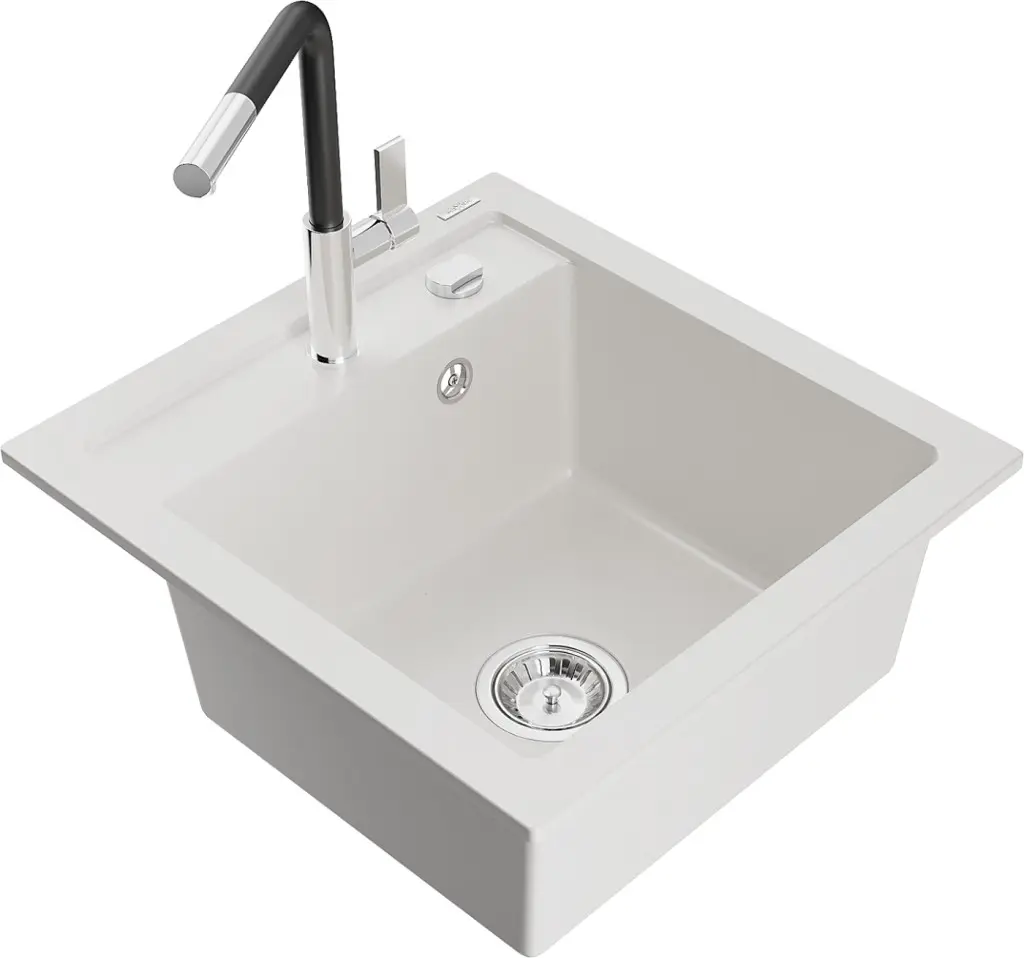 MEXEN/S Vito granitový dřez 1-miska včetně baterie Flora, bílá 6503-20-670401-07