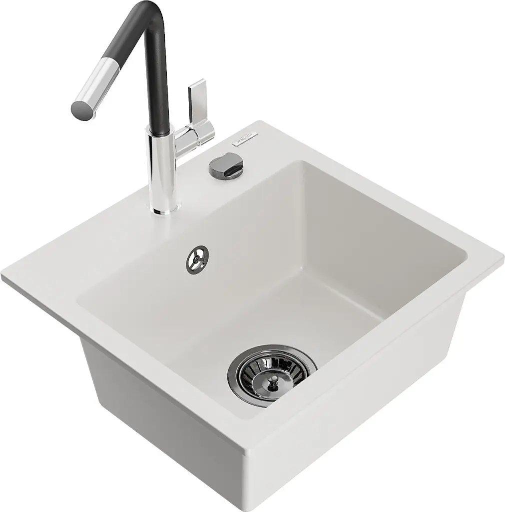 MEXEN/S Milo granitový dřez 1-miska včetně baterie Flora, bílá 6505-20-670401-07-B