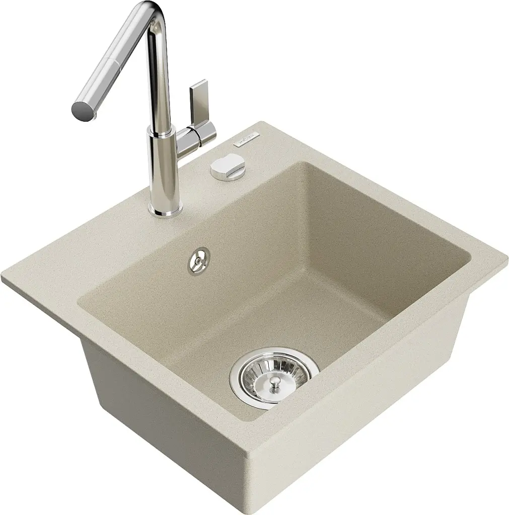 MEXEN/S Milo granitový dřez 1-miska včetně baterie Flora, béžová 6505-69-670401-00
