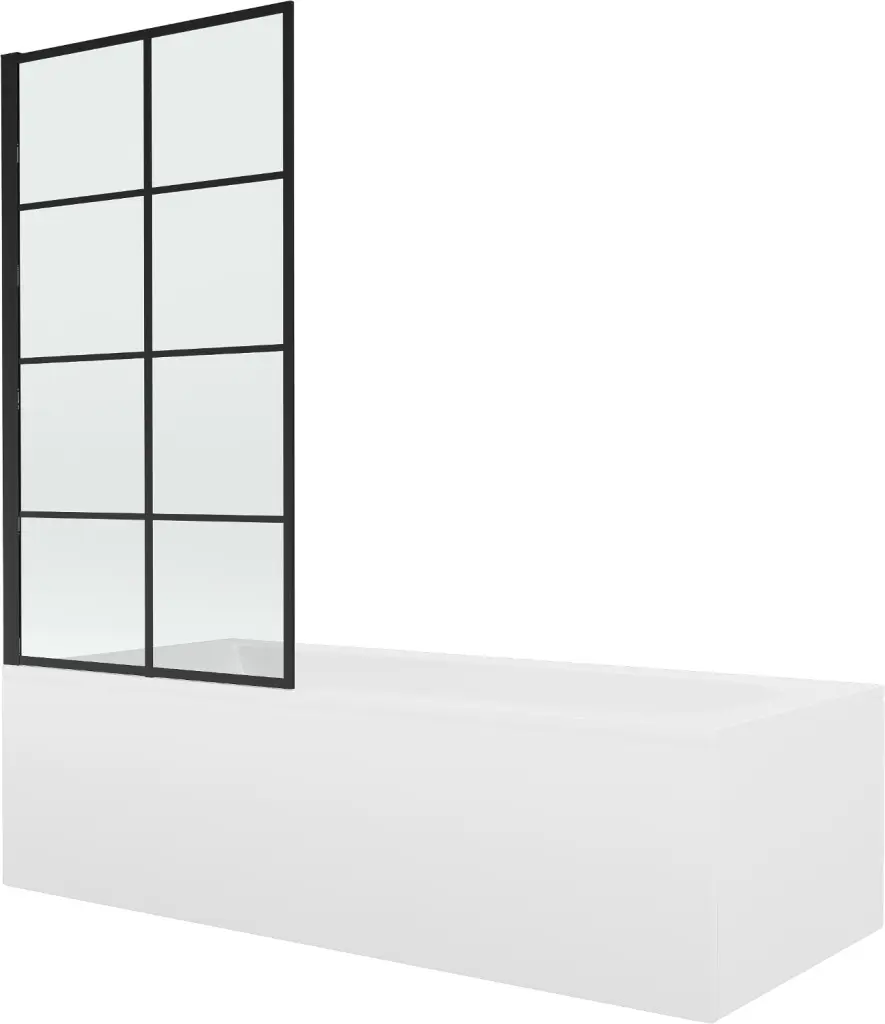 MEXEN/S Vega obdélníková vana 180 x 80 cm s panelem  + vanová zástěna 80,  černá  vzor 550118080X9308017077