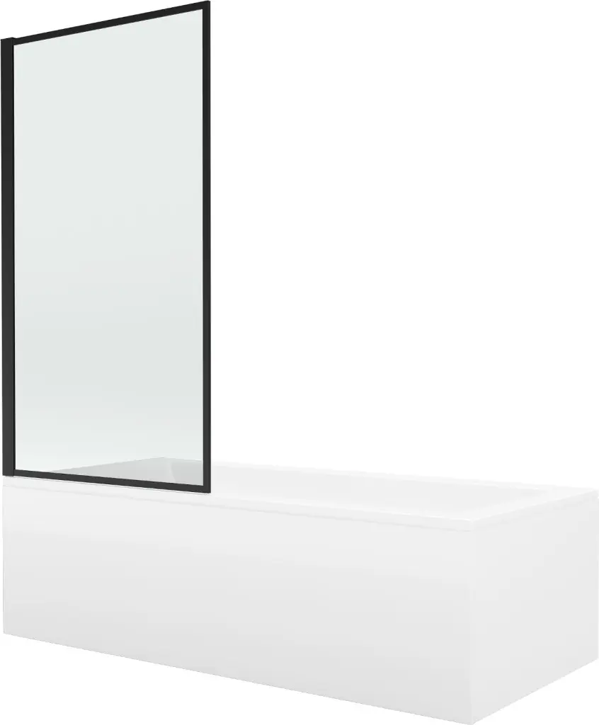 MEXEN/S Cubik obdélníková vana 150 x 70 cm s panelem  + vanová zástěna 80,  černá  vzor 550315070X9308017070