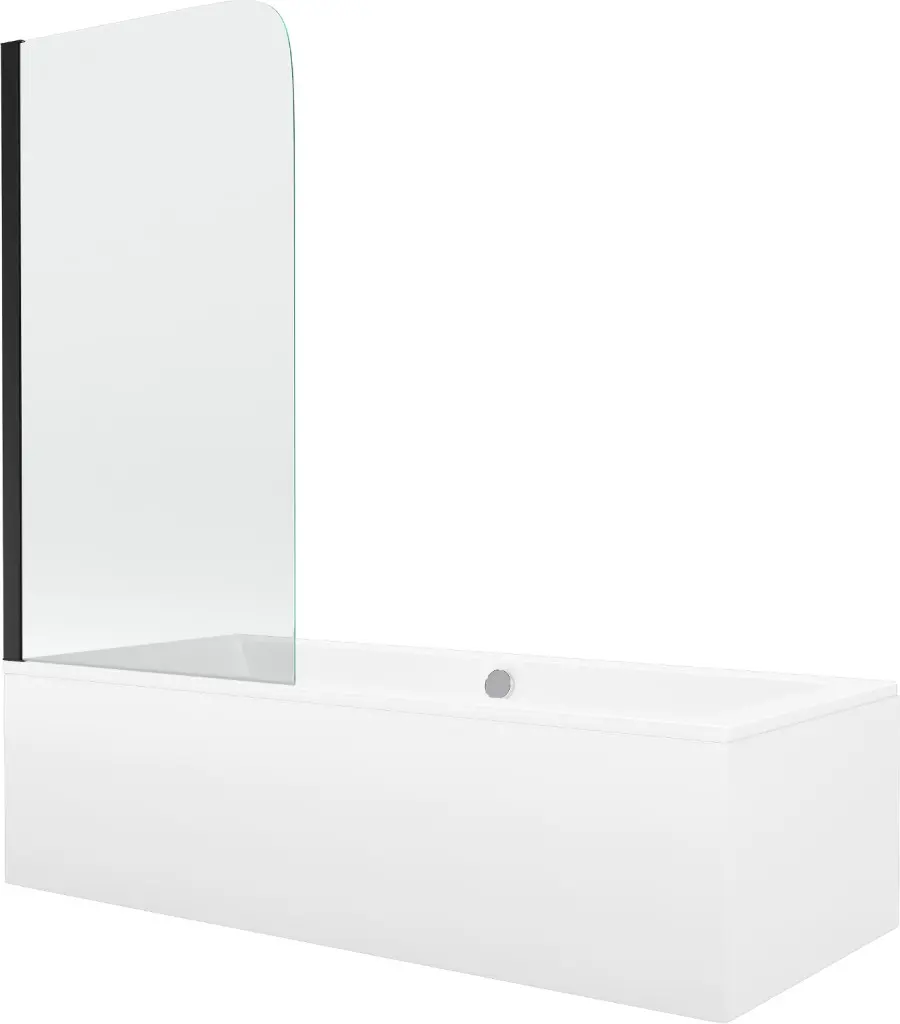 MEXEN/S Cube obdélníková vana 180 x 80 cm s panelem + vanová zástěna 70, transparent, černá 550518080X9007017000