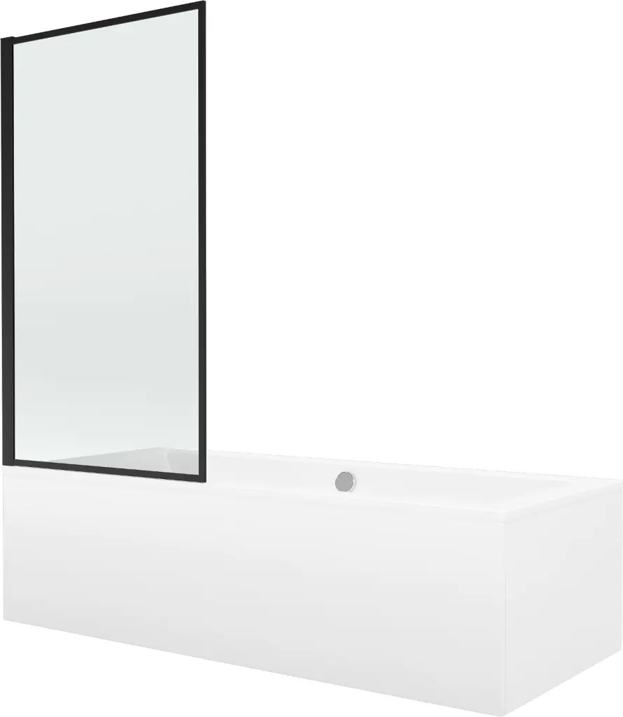 MEXEN/S Cube obdélníková vana 180 x 80 cm s panelem  + vanová zástěna 70,  černá  vzor fix 550518080X9307007070