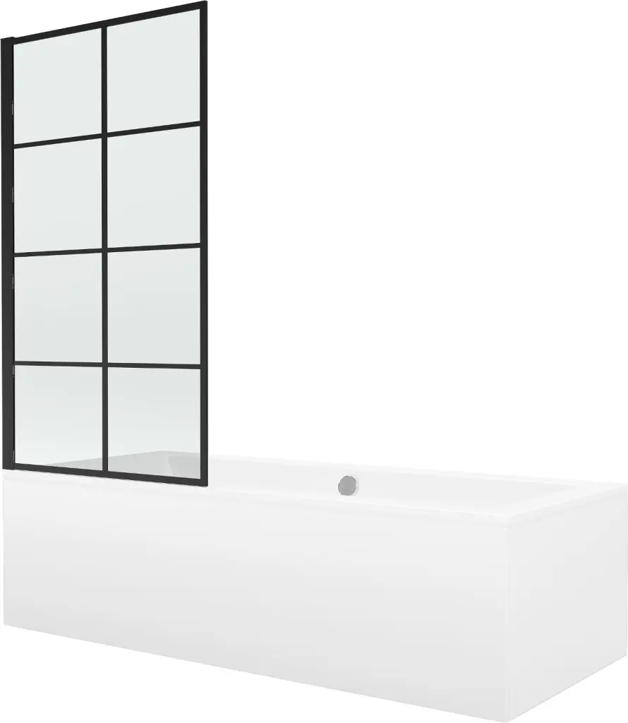 MEXEN/S Cube obdélníková vana 180 x 80 cm s panelem  + vanová zástěna 70,  černá  vzor 550518080X9307017077