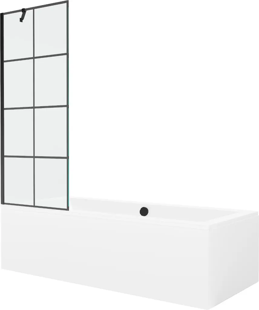 MEXEN/S Cube obdélníková vana 170 x 80 cm s panelem + vanová zástěna 70, černá vzor 550517080X9507007077