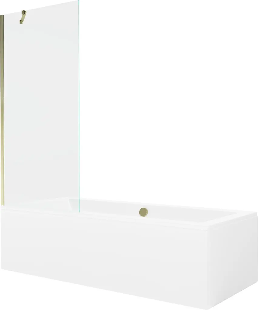 MEXEN/S Cube obdélníková vana 170 x 80 cm s panelem + vanová zástěna 80, transparent, zlatá 550517080X9508000050