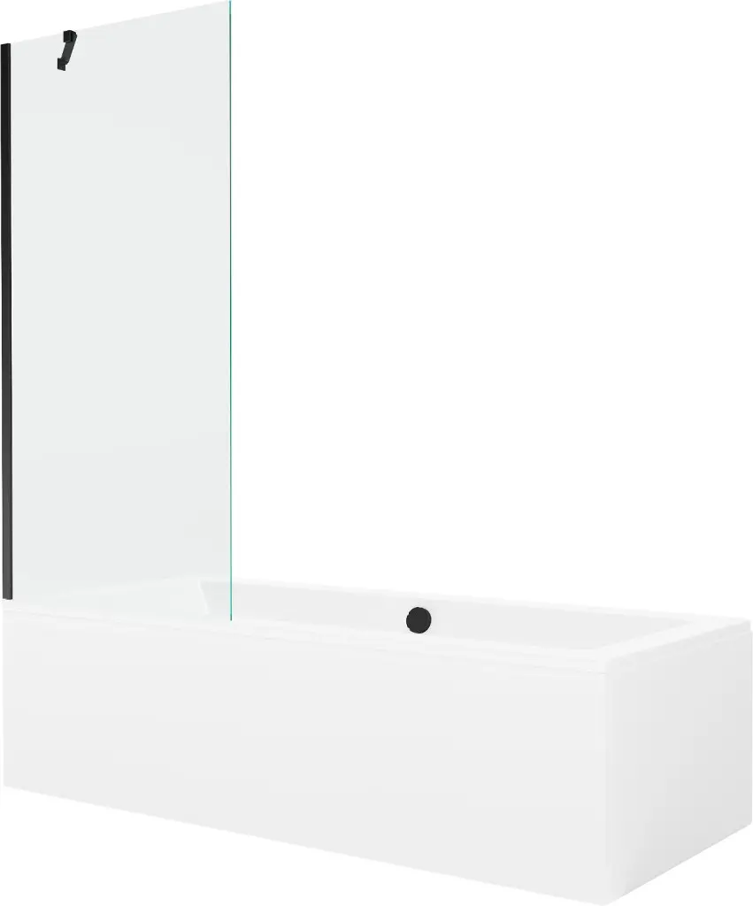 MEXEN/S Cube obdélníková vana 170 x 80 cm s panelem + vanová zástěna 80, transparent, černá 550517080X9508000070
