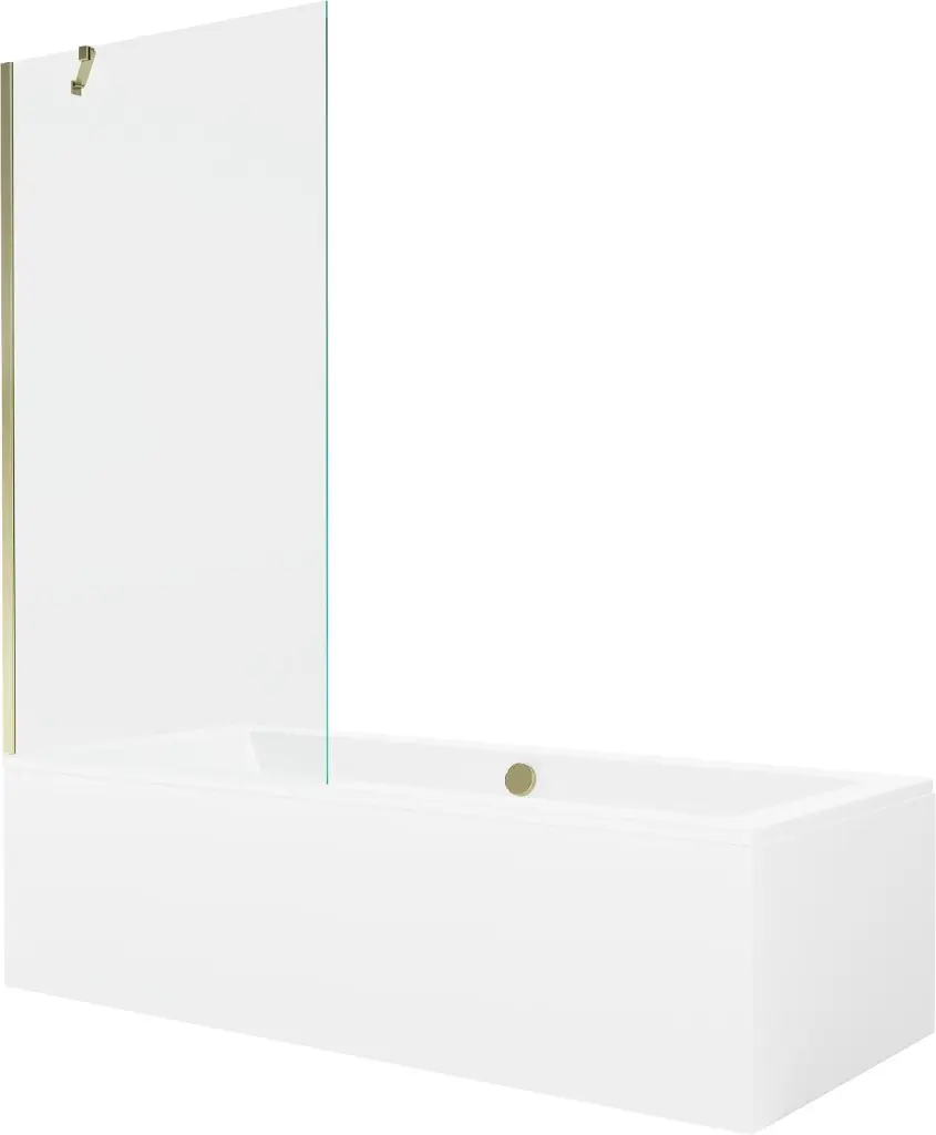MEXEN/S Cube obdélníková vana 170 x 80 cm s panelem + vanová zástěna 90, transparent, zlatá 550517080X9509000050