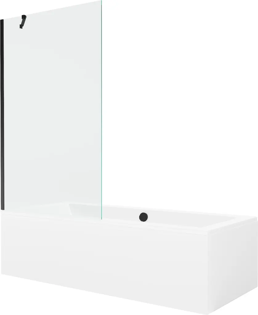 MEXEN/S Cube obdélníková vana 170 x 80 cm s panelem + vanová zástěna 100, transparent, černá 550517080X9510000070