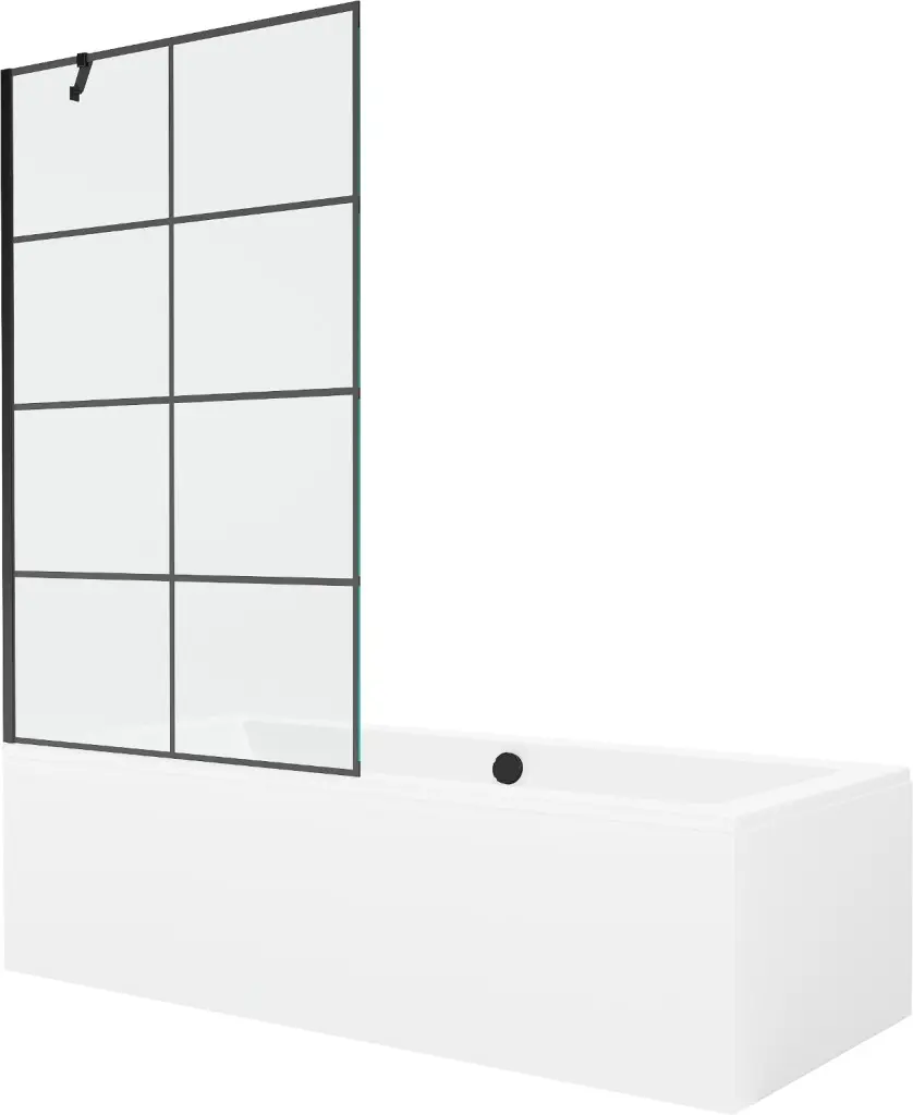 MEXEN/S Cube obdélníková vana 170 x 80 cm s panelem + vanová zástěna 100, černá vzor 550517080X9510007077