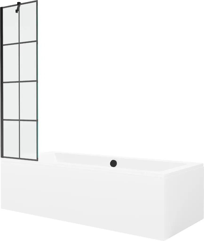 MEXEN/S Cube obdélníková vana 180 x 80 cm s panelem + vanová zástěna 50, černá vzor 550518080X9505007077
