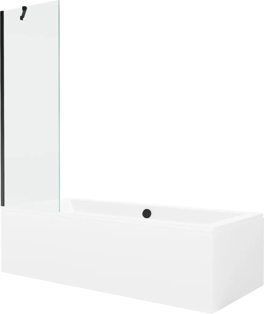 MEXEN/S Cube obdélníková vana 180 x 80 cm s panelem + vanová zástěna 60, transparent, černá 550518080X9506000070