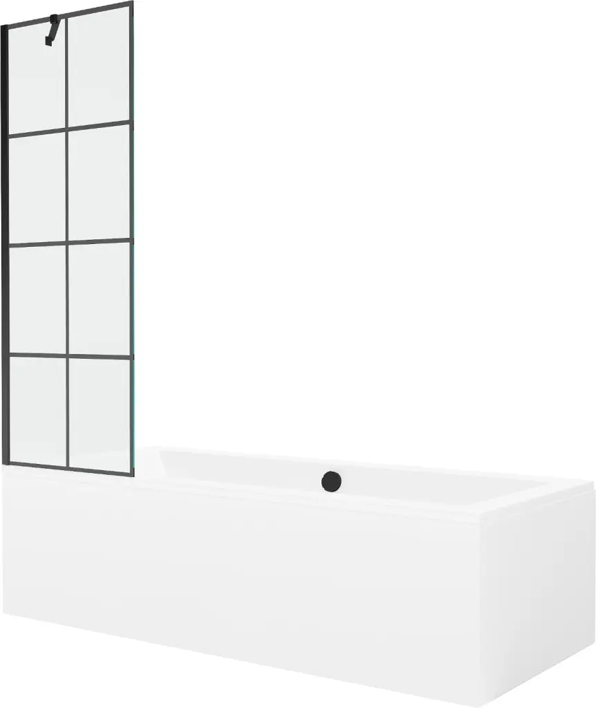 MEXEN/S Cube obdélníková vana 180 x 80 cm s panelem + vanová zástěna 60, černá vzor 550518080X9506007077