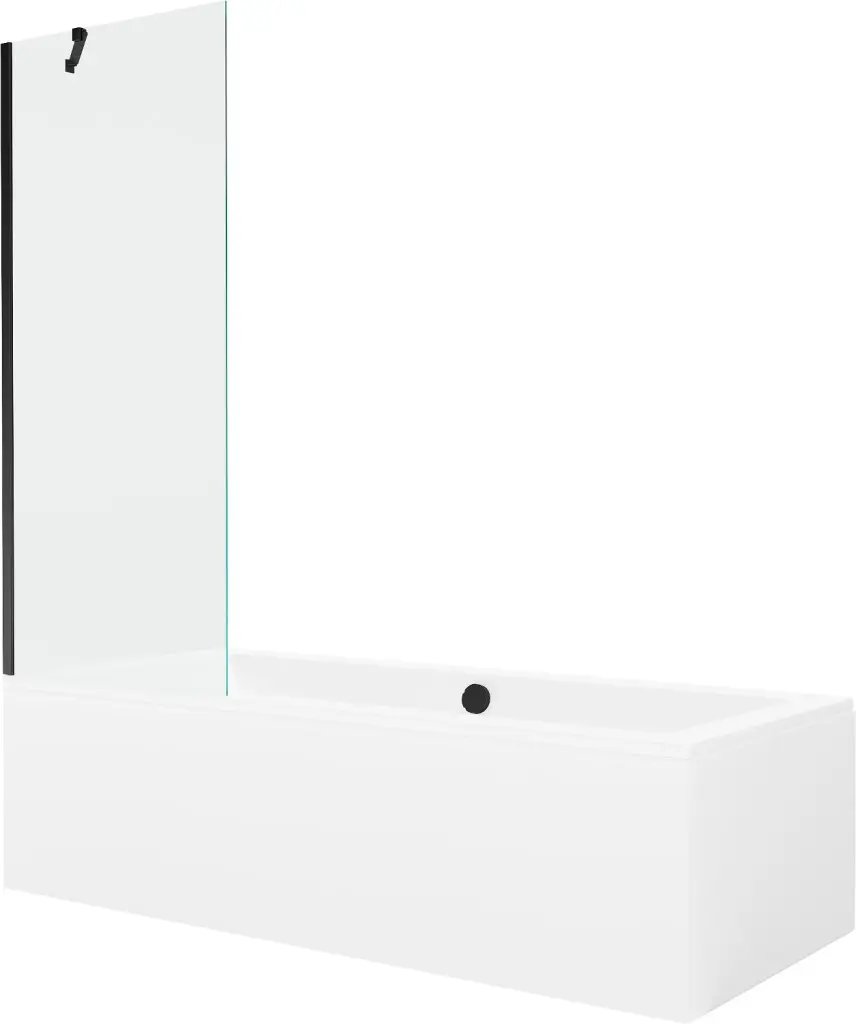 MEXEN/S Cube obdélníková vana 180 x 80 cm s panelem + vanová zástěna 70, transparent, černá 550518080X9507000070