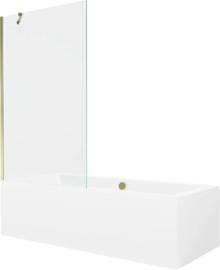 MEXEN/S Cube obdélníková vana 180 x 80 cm s panelem + vanová zástěna 100, transparent, zlatá 550518080X9510000050