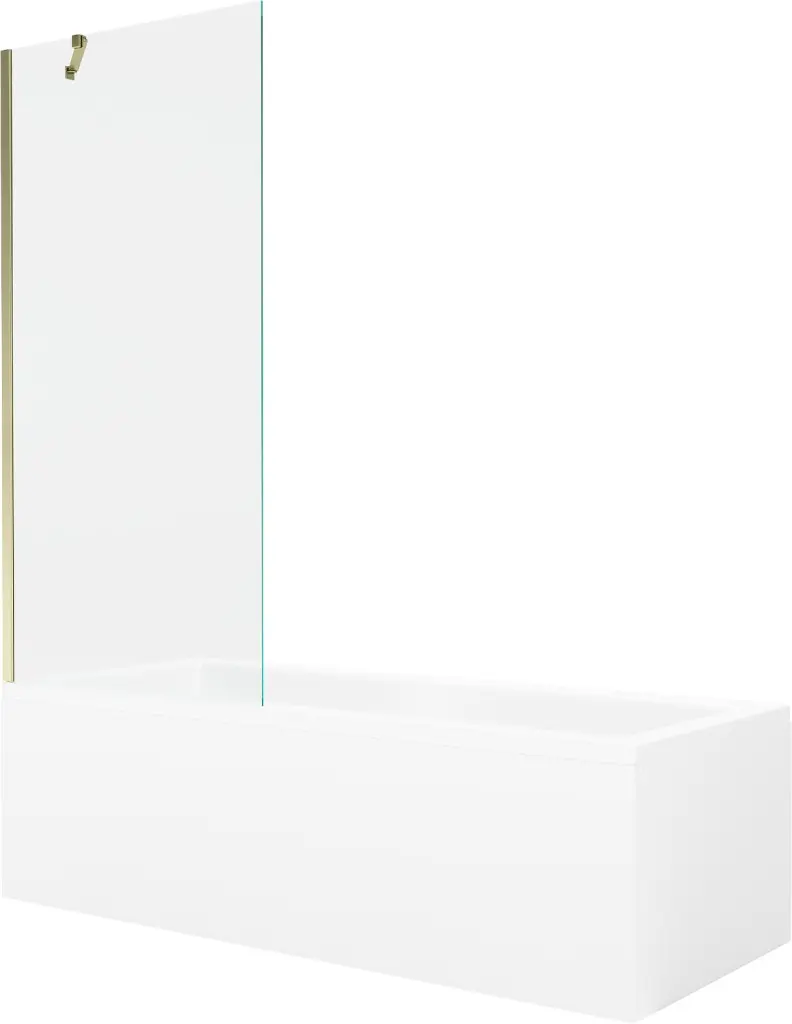 MEXEN/S Cubik obdélníková vana 150 x 70 cm s panelem + vanová zástěna 80, transparent, zlatá 550315070X9508000050