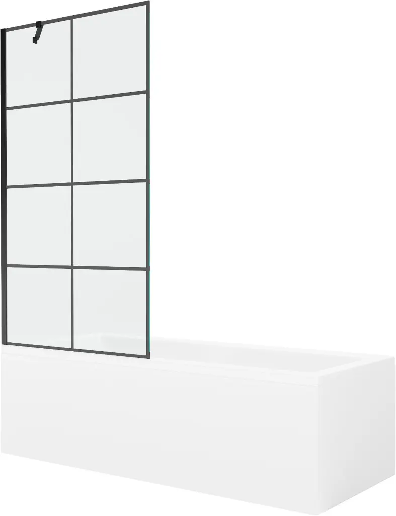 MEXEN/S Cubik obdélníková vana 150 x 70 cm s panelem + vanová zástěna 90, černá vzor 550315070X9509007077