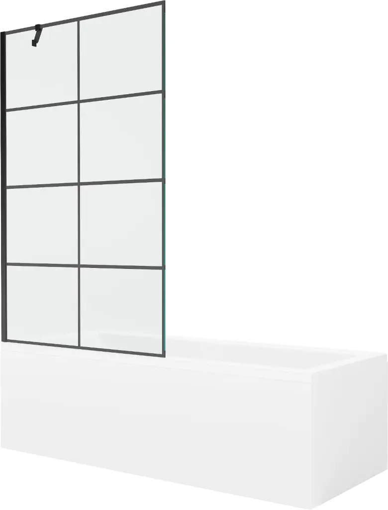 MEXEN/S Cubik obdélníková vana 150 x 70 cm s panelem + vanová zástěna 100, černá vzor 550315070X9510007077