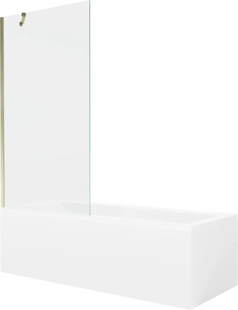 MEXEN/S Cubik obdélníková vana 160 x 70 cm s panelem + vanová zástěna 90, transparent, zlatá 550316070X9509000050