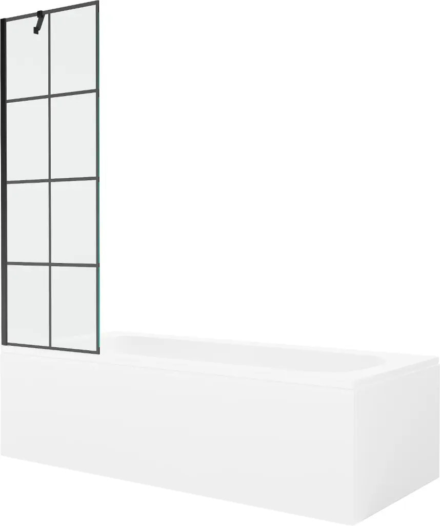 MEXEN/S Vega obdélníková vana 150 x 70 cm s panelem + vanová zástěna 60, černá vzor 550115070X9506007077