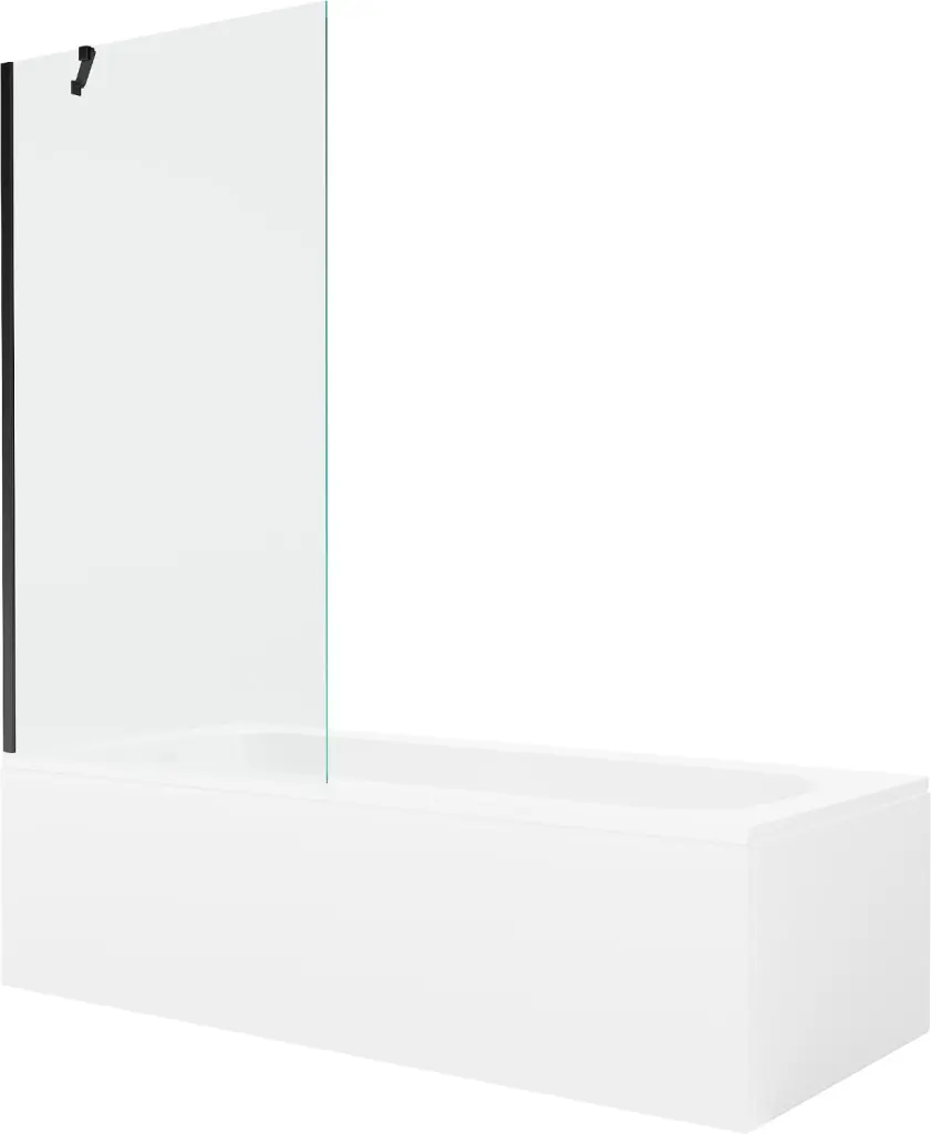 MEXEN/S Vega obdélníková vana 150 x 70 cm s panelem + vanová zástěna 90, transparent, černá 550115070X9509000070