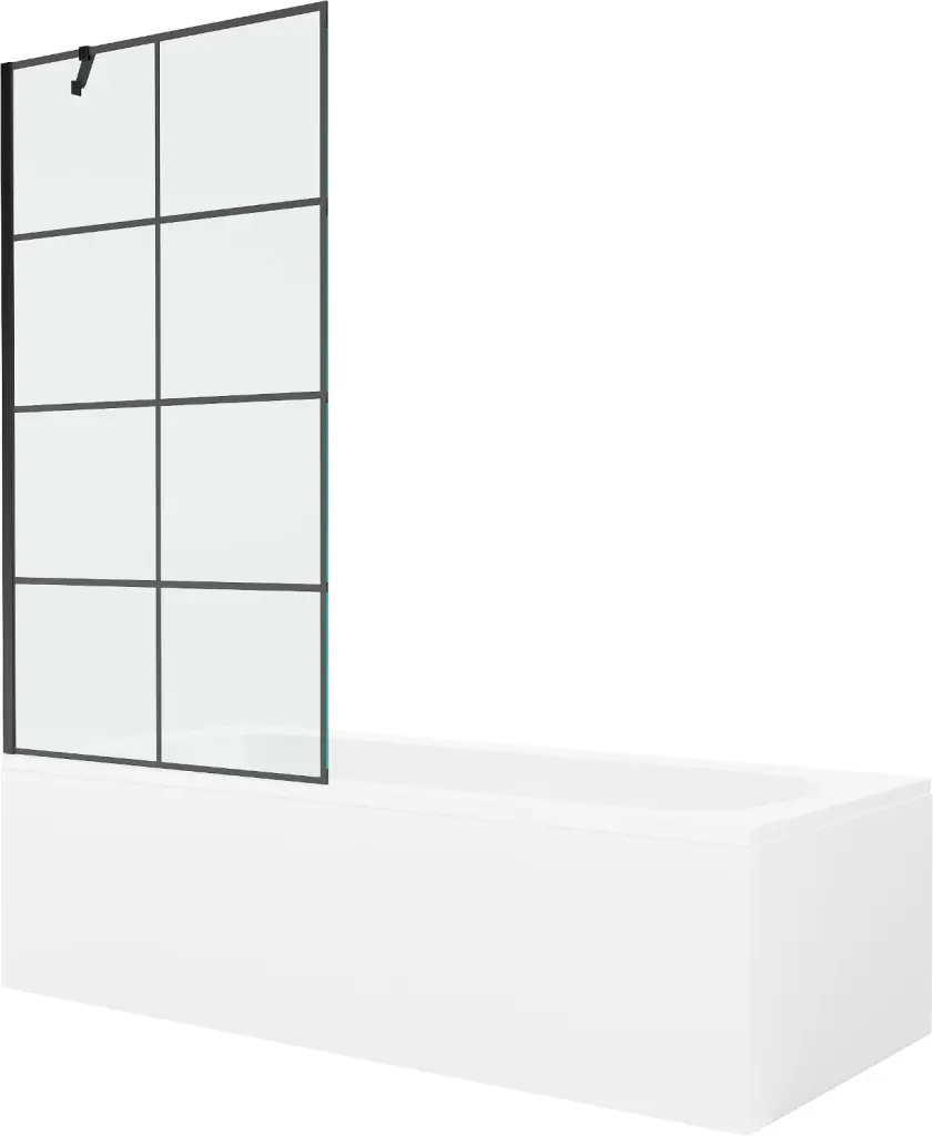 MEXEN/S Vega obdélníková vana 150 x 70 cm s panelem + vanová zástěna 90, černá vzor 550115070X9509007077