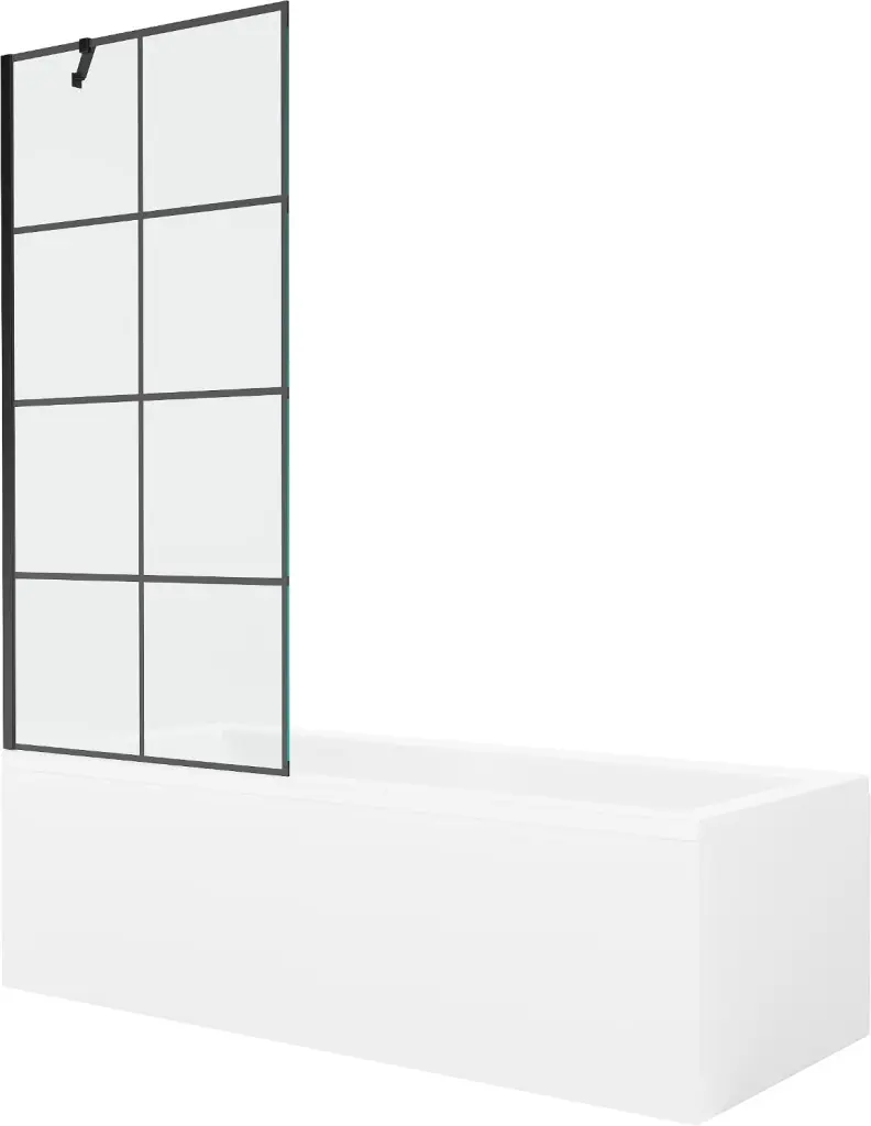 MEXEN/S Cubik obdélníková vana 170 x 70 cm s panelem + vanová zástěna 80, černá vzor 550317070X9508007077