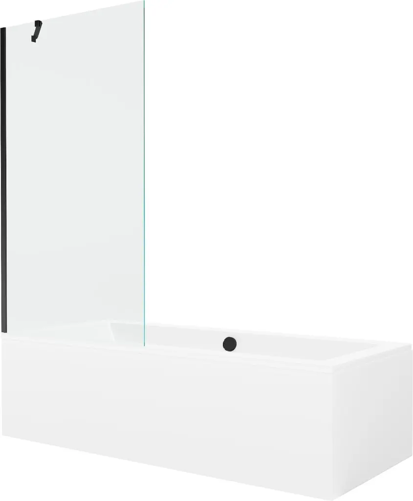 MEXEN/S Cube obdélníková vana 180 x 80 cm s panelem + vanová zástěna 90, transparent, černá 550518080X9509000070