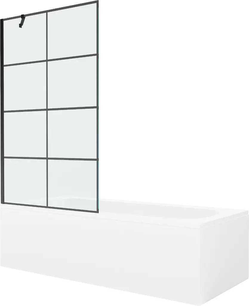 MEXEN/S Vega obdélníková vana 170 x 70 cm s panelem + vanová zástěna 100, černá vzor 550117077X9510007077