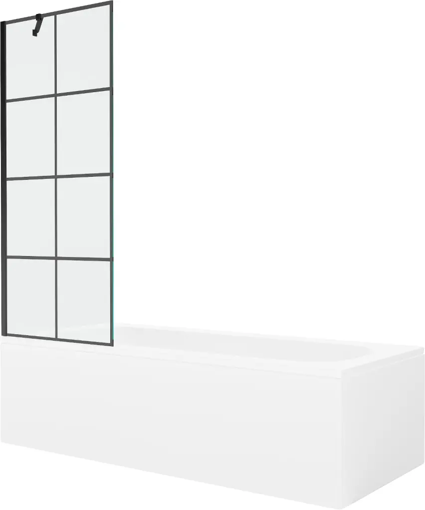 MEXEN/S Vega obdélníková vana 180 x 80 cm s panelem + vanová zástěna 70, černá vzor 550118080X9507007077