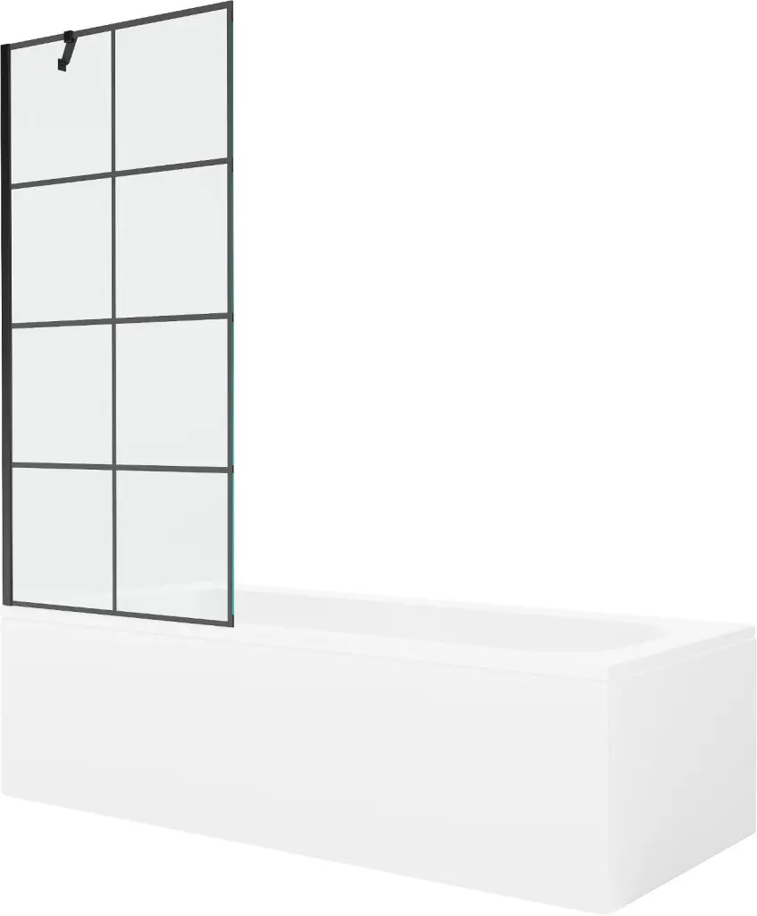MEXEN/S Vega obdélníková vana 180 x 80 cm s panelem + vanová zástěna 80, černá vzor 550118080X9508007077