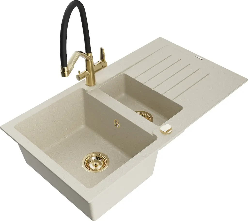 MEXEN/S Matias granitový dřez 1.5 s odkapávačem včetně baterie Duo, béžová 6502-69-671701-57-G
