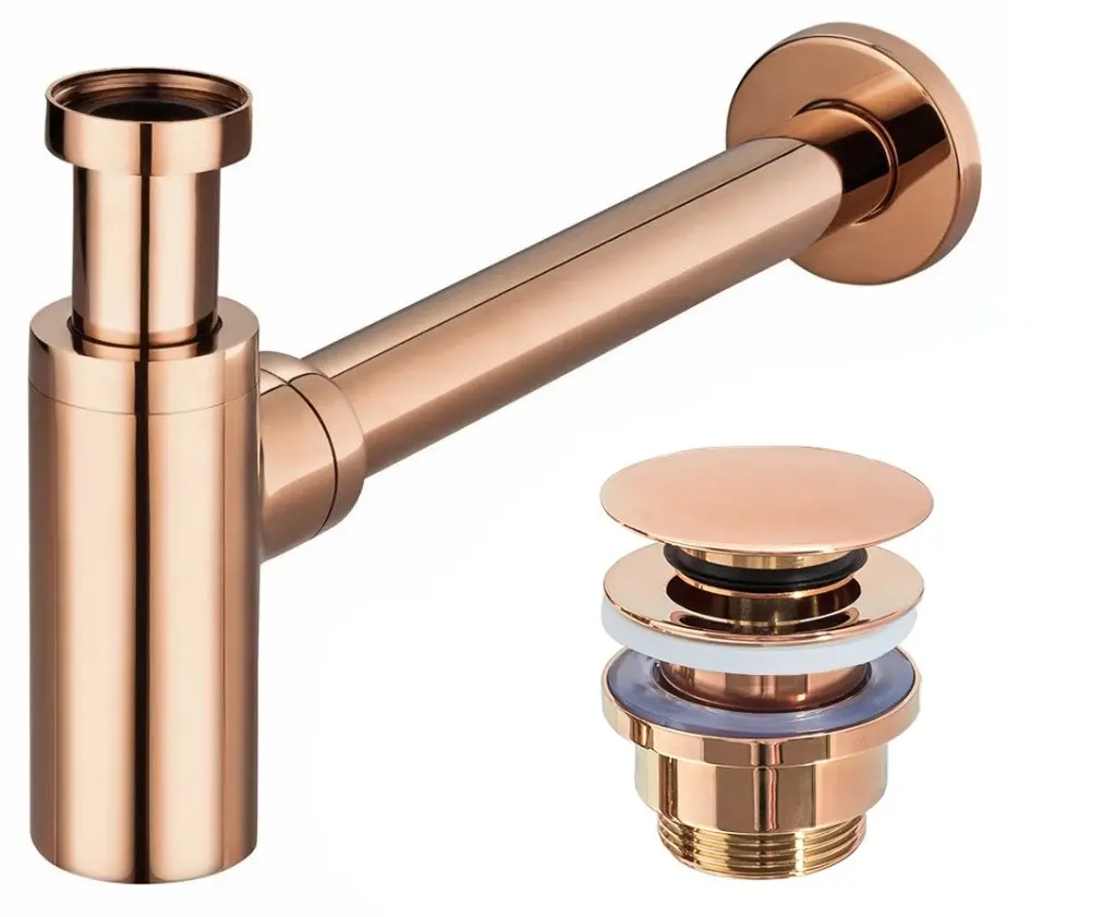 OLSEN SPA Umyvadlový kovový sifon s click/clack zátkou, univerzální, zlatá růžová BAHA8541