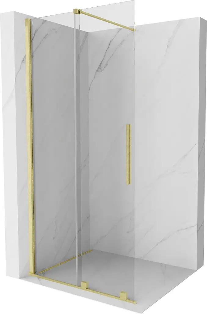 MEXEN/S Velar posuvné sprchové dveře Walk-in 75, transparent, zlatá kartáčovaná 871-075-000-03-55